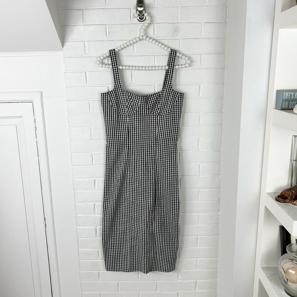 Capulet Lola Bustier Gingham Fitted Black White Midi Dress Size XS